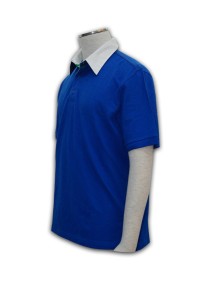 P158 polo衫訂製　polo衫專門店　恤衫領 polo衫批發     彩藍色   撞色領白色